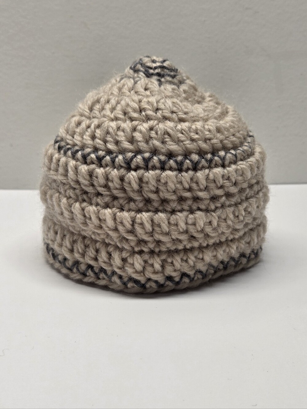 Handmade Newborn Crocheted Wool Hat With Embroidery Neutral Bohemian Unisex